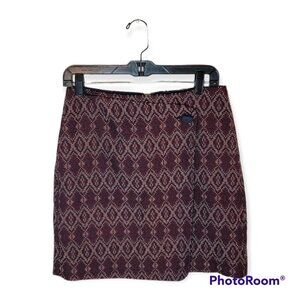 Loft Burgandy Print Knee Length Skirt Size 4